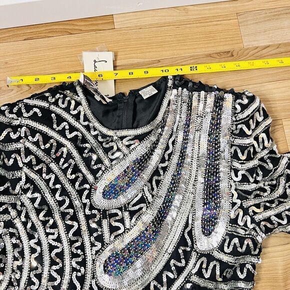 RARE Laurence Kazar Sz PM Dress Vintage Silk Beaded Sequins Dinasty Glam Handmad - Picture 15 of 16
